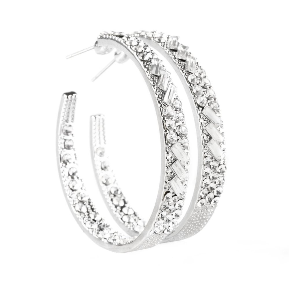 Classic Glitzy Silver Hoops